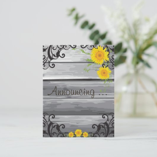 Faire-part Collection de bois de grange aux tournesols Annonc (Debout devant)