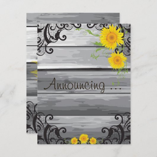 Faire-part Collection de bois de grange aux tournesols Annonc (Devant / Derrière)