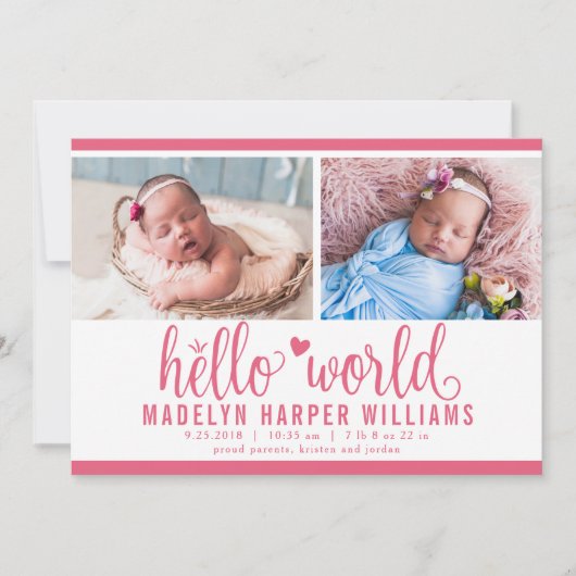 Faire-part Collection photo moderne Berry Rose Hello World (Devant)