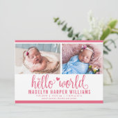 Faire-part Collection photo moderne Berry Rose Hello World (Debout devant)