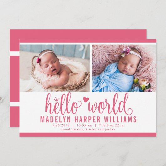 Faire-part Collection photo moderne Berry Rose Hello World (Devant / Derrière)