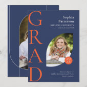 Faire-part College Graduate Photo Blue Orange (Devant / Derrière)