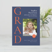 Faire-part College Graduate Photo Blue & Orange (Debout devant)