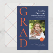 Faire-part College Graduate Photo Blue & Orange (Devant / Derrière)