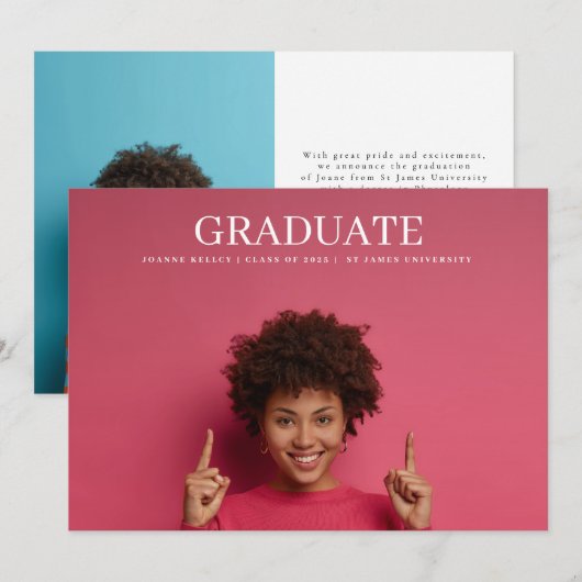 Faire-part College University 2 Photo Classic Graduate (Devant / Derrière)
