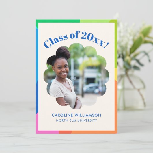 Faire-part Colorful Class 2026 Flower Frame Photo Graduation (Debout devant)