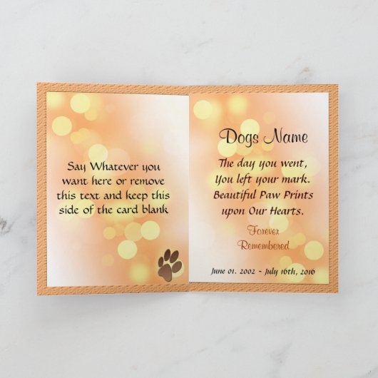 Faire-part commémoratif de chien - perte d'animal (Intérieur)