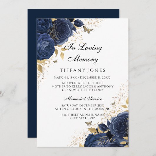 Faire-part commémoratif de la marine Indigo Blue R (Devant / Derrière)