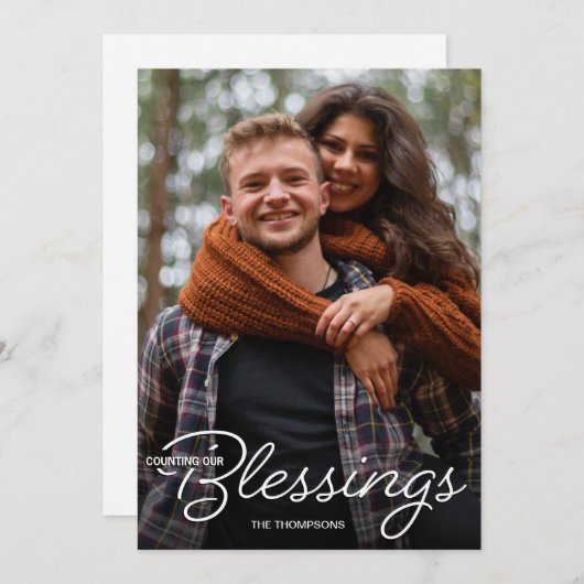 Faire-part Compter nos Bénédictions Première photo de Noël (Devant / Derrière)