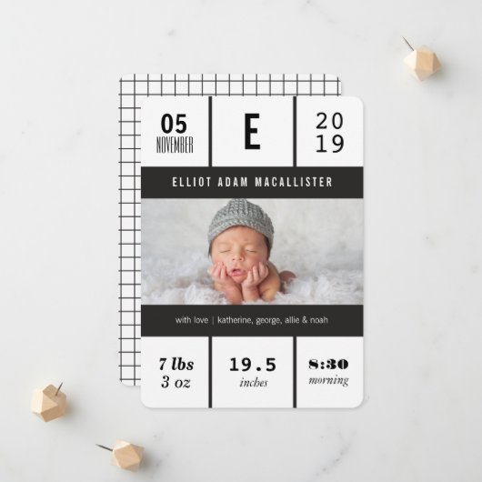 Faire-part Conception de photo de statistiques de bébé à gril (Devant/Arrière en situation)