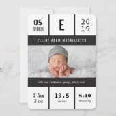 Faire-part Conception de photo de statistiques de bébé à gril (Devant)