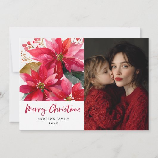 Faire-part Conception de poinsettia de Noël à l'aquarelle (Devant)