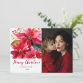 Faire-part Conception de poinsettia de Noël à l'aquarelle (Debout devant)