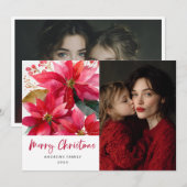 Faire-part Conception de poinsettia de Noël à l'aquarelle (Devant / Derrière)