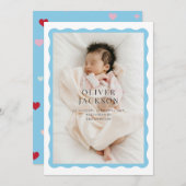 Faire-part Conception d'une bordure ondulée pour un bébé garç (Devant / Derrière)