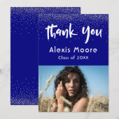 Faire-part Confetti d'argent sur la marine, photo 4e année Me (Devant / Derrière)