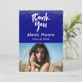 Faire-part Confetti d'argent sur marine Photo 3e année Merci (Debout devant)