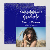 Faire-part Confetti d'argent sur marine, photo Grad Faire-par (Devant / Derrière)