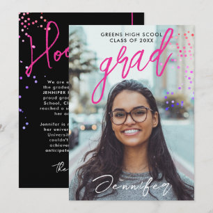 Faire-part Confettis de remise de diplôme de lycée rose noir 