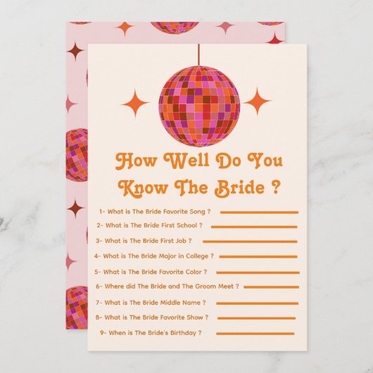 Faire-part Connaissez-Vous Le Jeu De Bachelorette Bride Disco (Devant / Derrière)