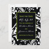 Faire-part contemporain de damas noir et vert à co (Devant / Derrière)