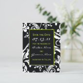 Faire-part contemporain de damas noir et vert à co (Debout devant)