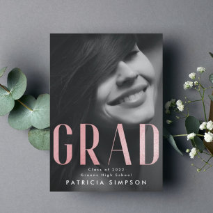 Faire-part Contemporain Gras Blush Pink Gold Foil GRAD Photo