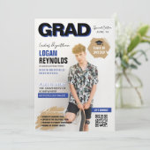 Faire-part Cool Blue & Black Photos Magazine Couverture Gradu (Debout devant)