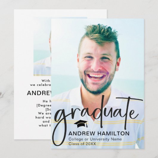 Faire-part Cool de la graduation de script moderne de deux ph (Devant / Derrière)