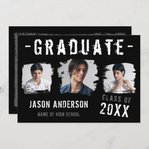 Faire-part Cool Grunge Black 3 Photo Graduation