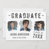 Faire-part Cool Grunge White 3 Photo Graduation (Devant)