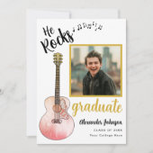 Faire-part Cool He Rocks Graduate Photo Modern Gold (Devant)