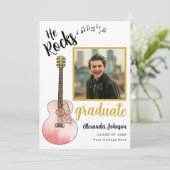 Faire-part Cool He Rocks Graduate Photo Modern Gold (Debout devant)