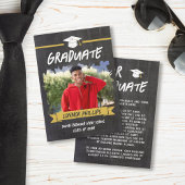 Faire-part Cool Jaune Chalkboard Graduation Photo