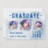 Faire-part Cool moderne 4 Photo Double face Bleu Graduation (Devant)