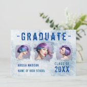 Faire-part Cool moderne 4 Photo Double face Bleu Graduation (Debout devant)