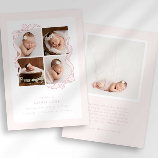Faire-part Coquette Bow 4 Frame Photo Birth Announcement