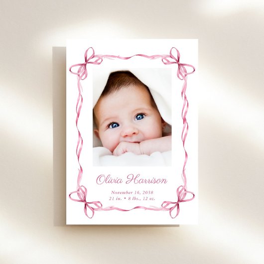 Faire-part Coquette Bows Baby Girl Photo Naissance