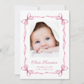 Faire-part Coquette Bows Baby Girl Photo Naissance (Devant)