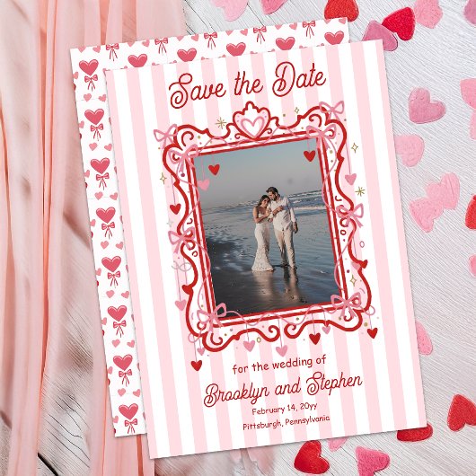 Faire-part Coquette Hearts & Bows Wedding Save the Date