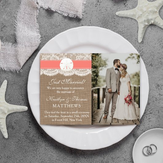 Faire-part Coral Sand Dollar Plage Mariage Photo Mariage
