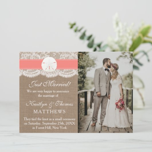 Faire-part Coral Sand Dollar Plage Mariage Photo Mariage (Debout devant)