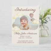 Faire-part Couleur d'eau douce Nuages Photo Naissance du bébé (Debout devant)