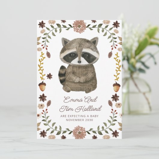 Faire-part Couleur d'eau douce Raccoon Grossesse (Debout devant)