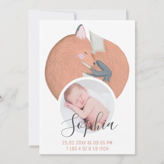 Faire-part Couleur d'eau Renard d'automne Nouveau-né Photo de (Devant)