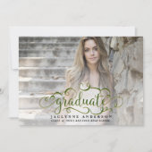 Faire-part Couleurs de l'école Vert Gold Photo Graduation (Devant)