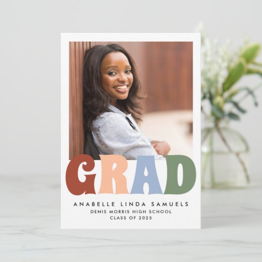 Faire-part Couleurs simples rétro Photo 2023 Graduation (Debout devant)
