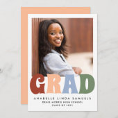 Faire-part Couleurs simples rétro Photo 2023 Graduation (Devant / Derrière)