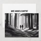 Faire-part Couple en silhouette romantique promenade en forêt (Devant / Derrière)