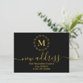 Faire-part Couronne botanique en or noir Monogramme Nouvelle (Debout devant)